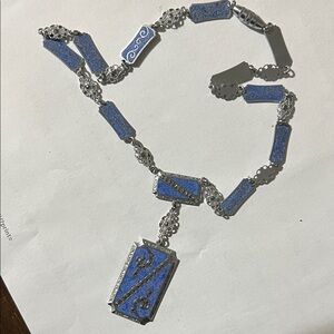 Art Deco Blue Enamel Pendant Necklace